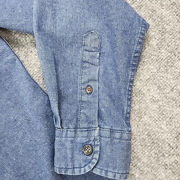 Wrangler Shirt Mens Large Blue Denim Long Sleeve Button Up Western Ranch Work - Picture 13 of 16